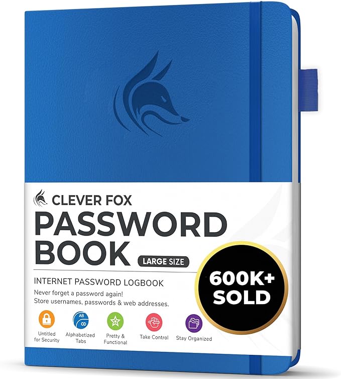 Clever Fox Password Book with alphabetical tabs. Internet Address Organizer by CleverFox