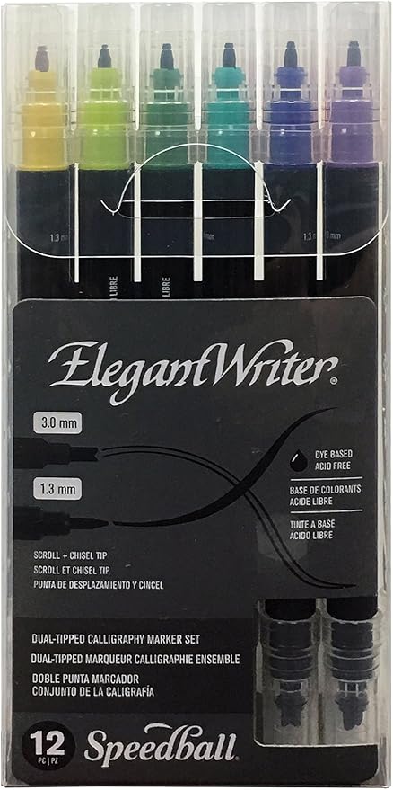 Speedball Elegant Writer Calligraphy 12 Marker Set, Dual-Tipped, 1.3 mm & 3.0 by SpeedballArt