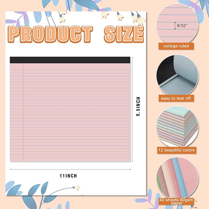 Lincia 12 Pcs 11" x 9.5" Legal Pads College Ruled Notepad Landscape Notebook - Image 2