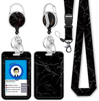 Black Marble Lanyards for Id Badges, Cute Badge Reel Heavy Duty by Giancomics