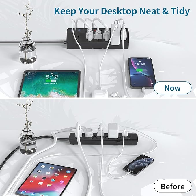 Desk Clamp Power Strip 2 USB C Desktop Mount Outlet Charging Station, 10FT - Image 4