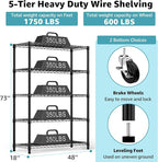 M MZG 5-Shelf Storage Shelves, Wire Shelving Heavy Duty Metal Storage Shelving - Image 3