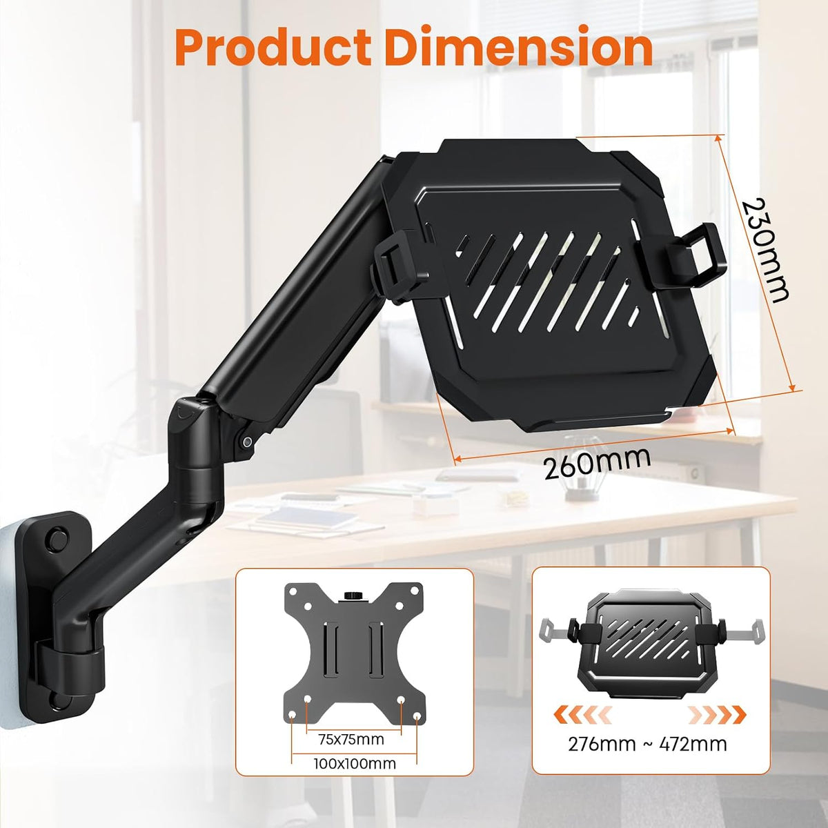 2-in-1 Laptop Wall Mount with Detachable Tray for 12-17" Laptops & M...