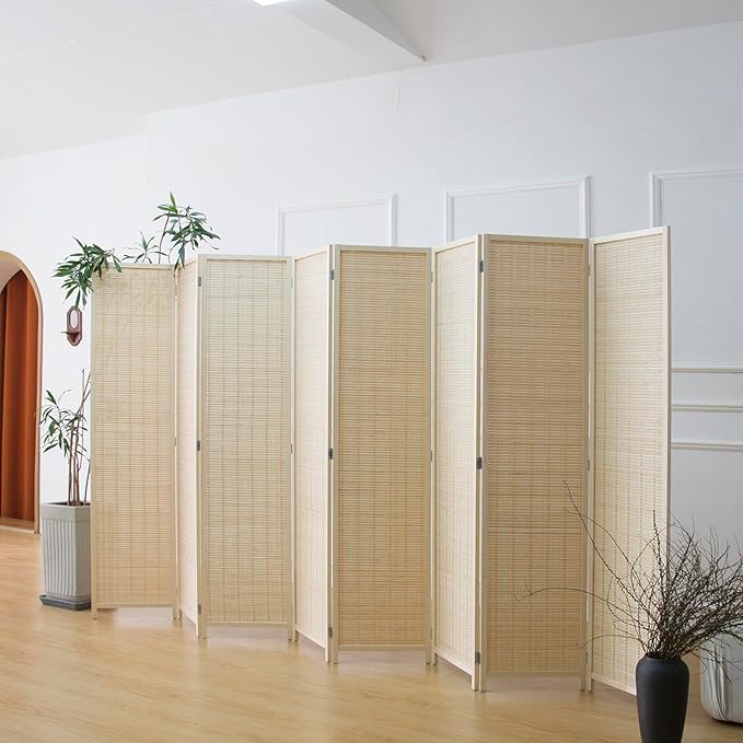 Furnnylane 8 Panel Room Divider and Folding Panel Screen, Bamboo Panel Divider by Furnnylane