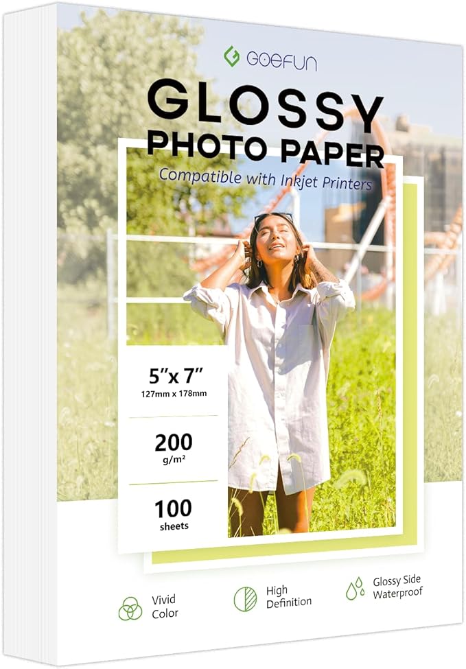 5x7 Photo Paper, Goefun 200GSM/54LB Glossy Inkjet Printer Paper by Goefun