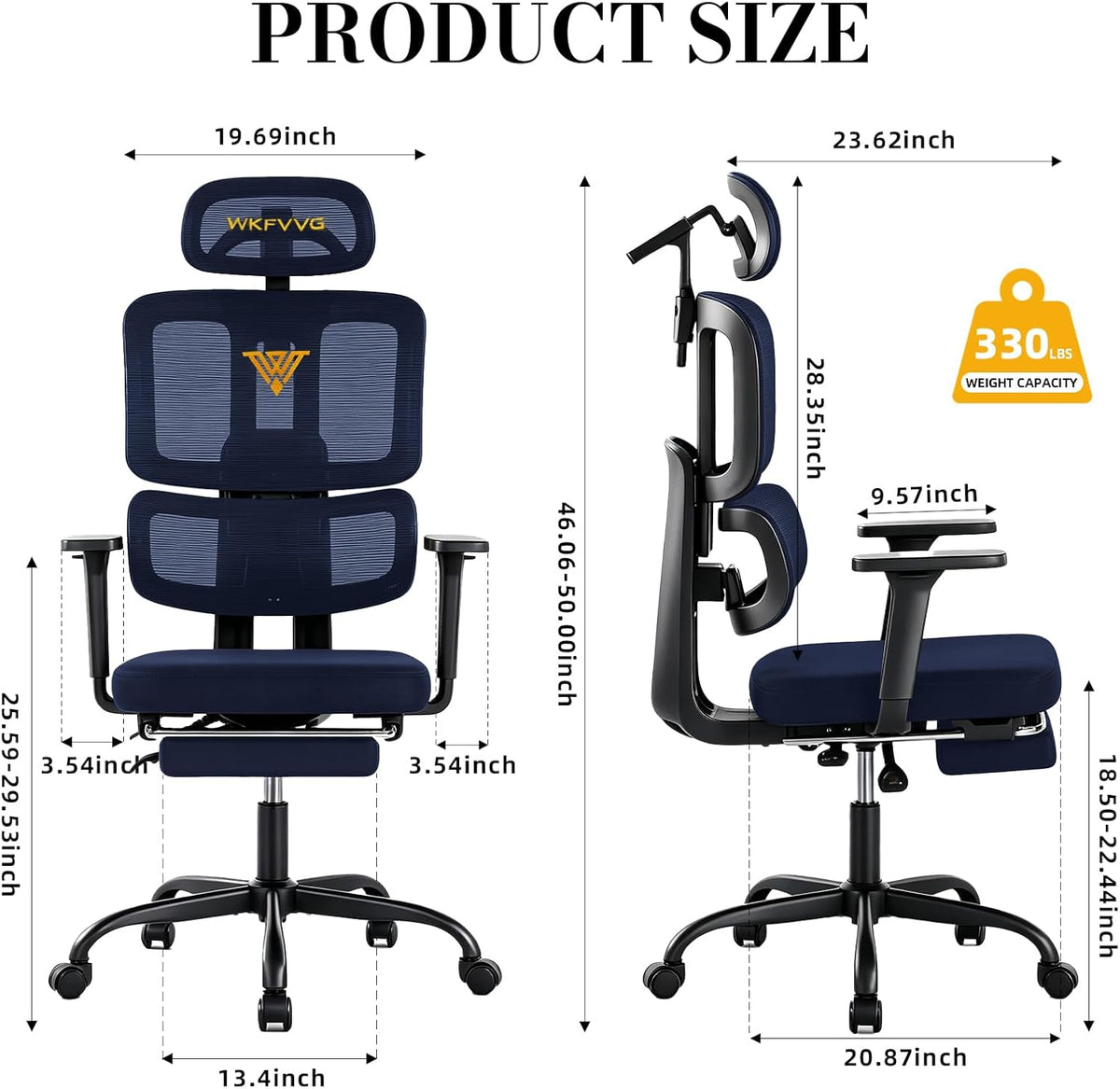Ergonomic Office Chair with Headrest, Lumbar Support and Footrest, Navyblue