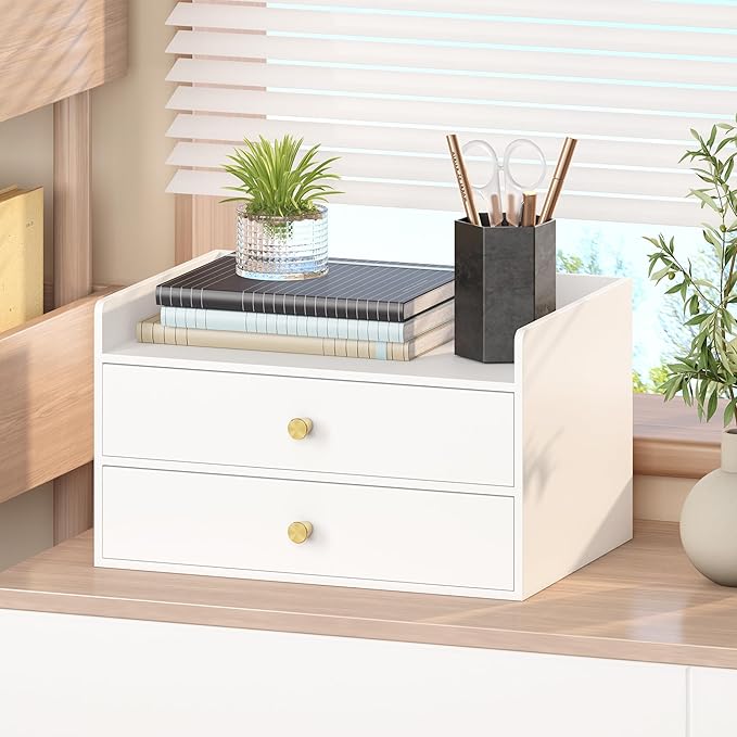 Bamboo Desk Organizer with Drawers Wooden Desktop Storage Drawers - Image 8