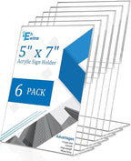 EHWINE 6 Pack 5 x 7 Acrylic Sign Holder, Vertical Slanted Back Paper Holder by EHWINE