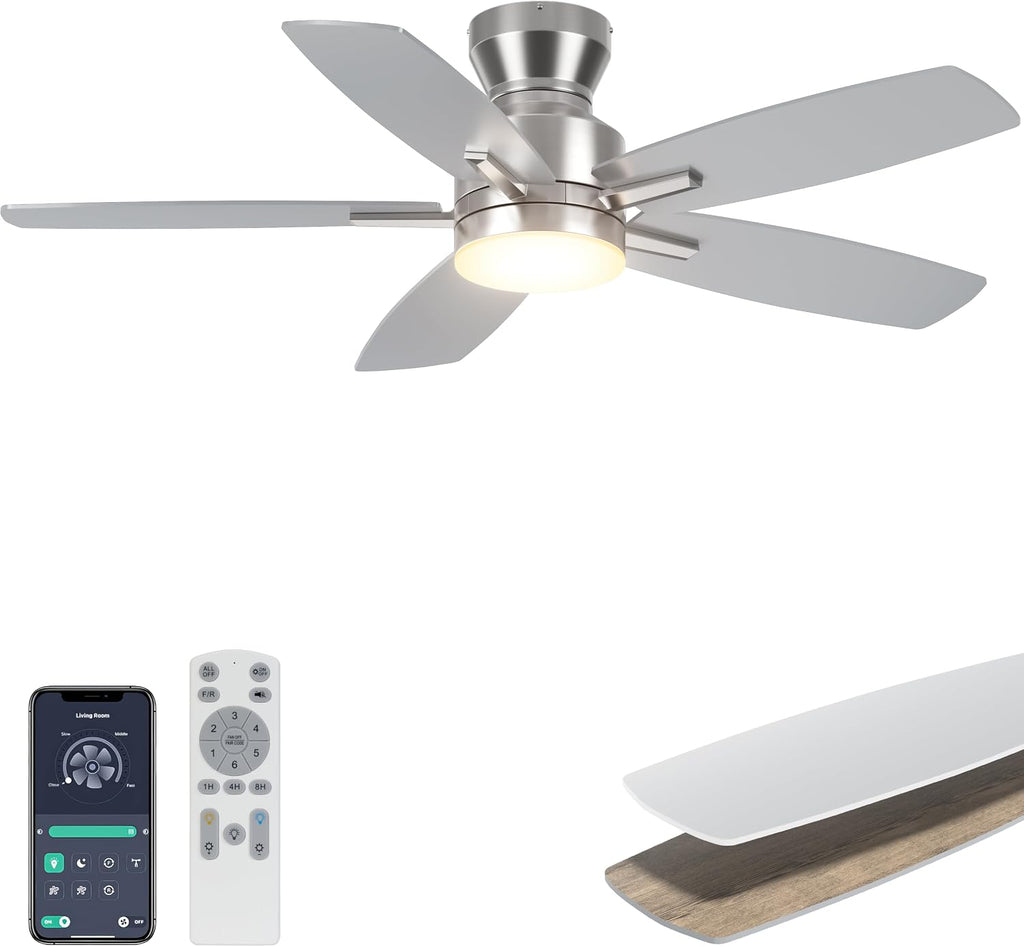 ohniyou 42'' silver low profile ceiling fan with, main product view