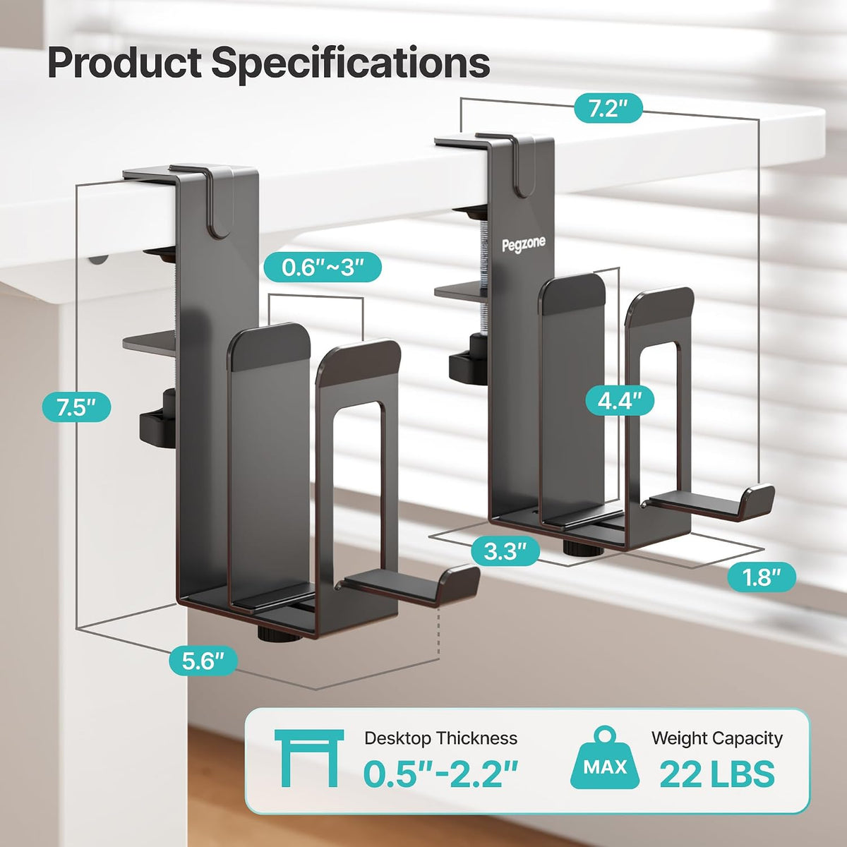 PEGZONE Laptop Stand Vertical, 2-Slot Under Desk Laptop Holder, Black