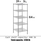 Regal Altair 24" Deep x 24" Wide x 64" Height Wire Shelving Kit | 5-Tier | NSF - Image 3