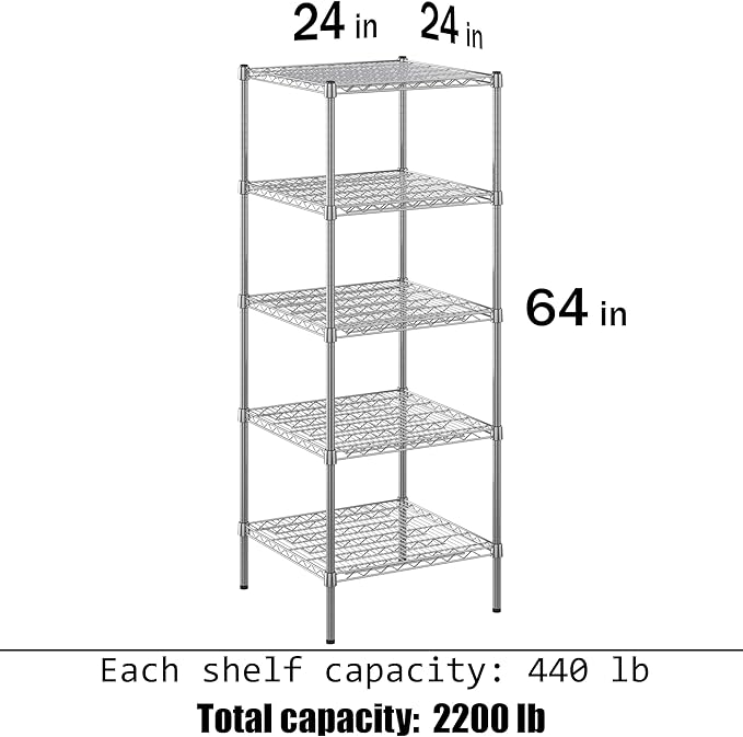 Regal Altair 24" Deep x 24" Wide x 64" Height Wire Shelving Kit | 5-Tier | NSF - Image 3