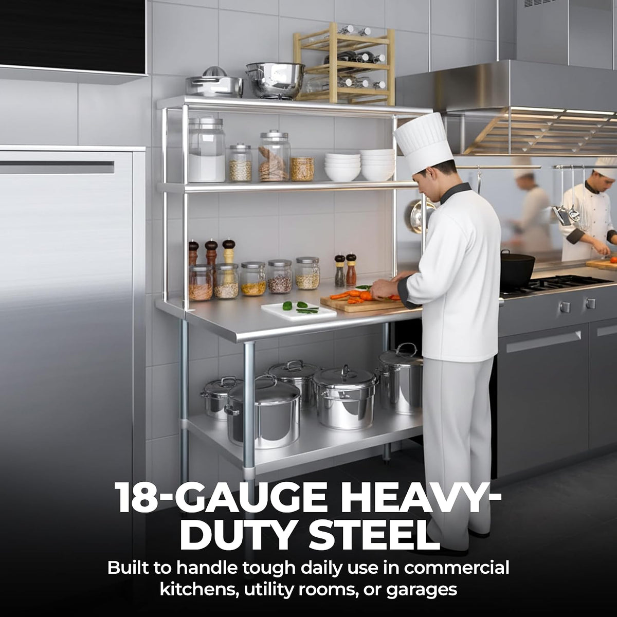 60" x 18" Stainless Double Overshelf, 140 lb/Shelf - Express KitchQ...