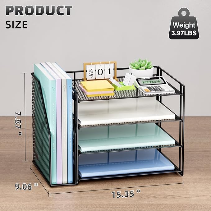 Marbrasse Desk Organizer and Accessories，4-Tier Paper Letter Tray Organizer - Image 3