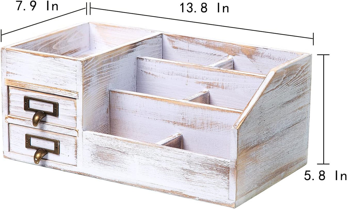 Distressed Rustic Wooden Office Desktop Organizer Shelf Tabletop Home Organiz...