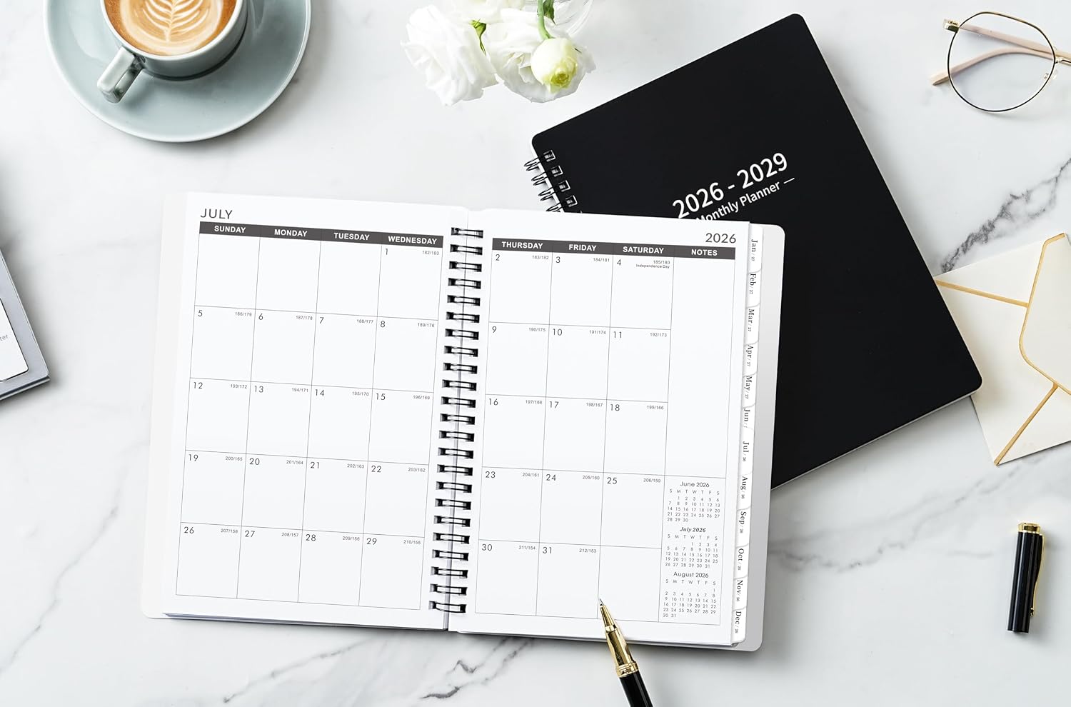 2026-2029 Monthly Planner/Calendar - 3 Year Monthly Planner 2026-2029, July 2026 - June 2029, 6.4" x 8.5", 36 Months Planner with Tabs, 30 Notes Pages, Double-Side Pocket, Holidays, Julian Dates