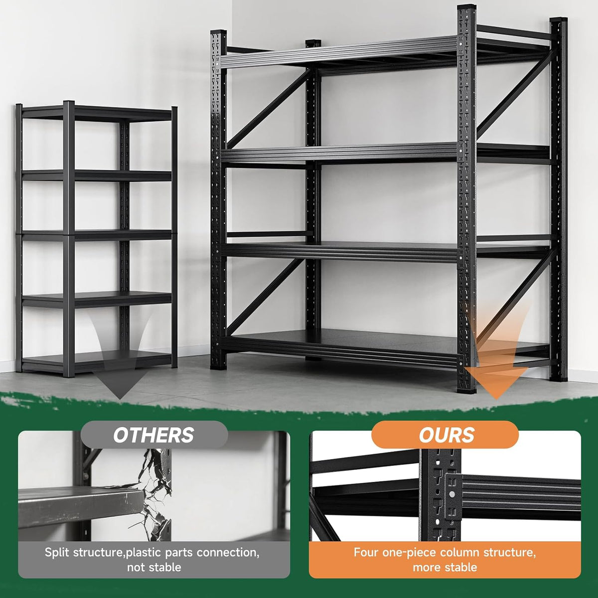 letaya 3000lbs storage shelves heavy duty,70" h garage, side view