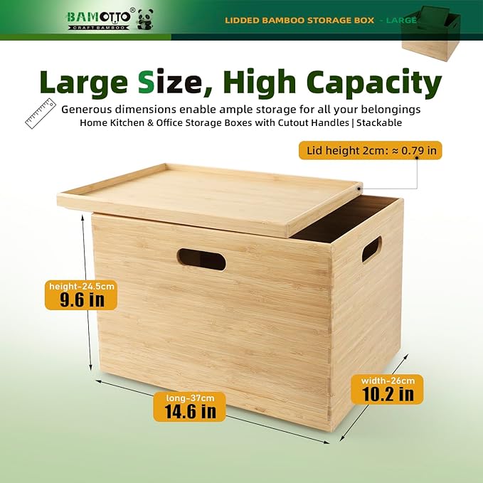 BAMOTTO Lidded Bamboo Storage Bins & Box/Cube/Basket, Home Kitchen and Office - Image 2