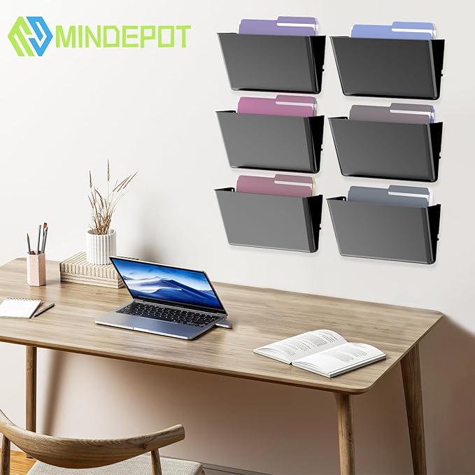 MINDEPOT 6 Pockets Acrylic Wall File Organizer, Plastic Hanging Wall File Holder - Image 2