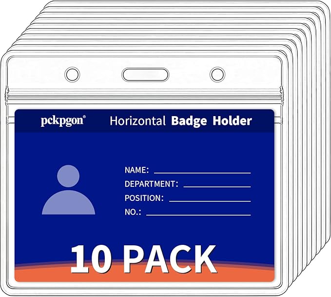 10 Pack Horizontal ID Badge Holder, Work Name Tag Sleeve Badges Protector Cover by pckpgon