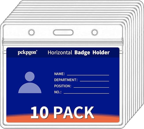 10 Pack Horizontal ID Badge Holder, Work Name Tag Sleeve Badges Protector Cover by pckpgon