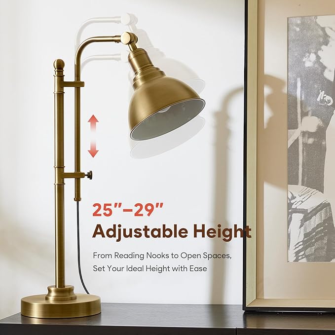 VONLUCE Rustic Desk Lamp Gold Adjustable, Industrial Style Metal Task Lamps - Image 2