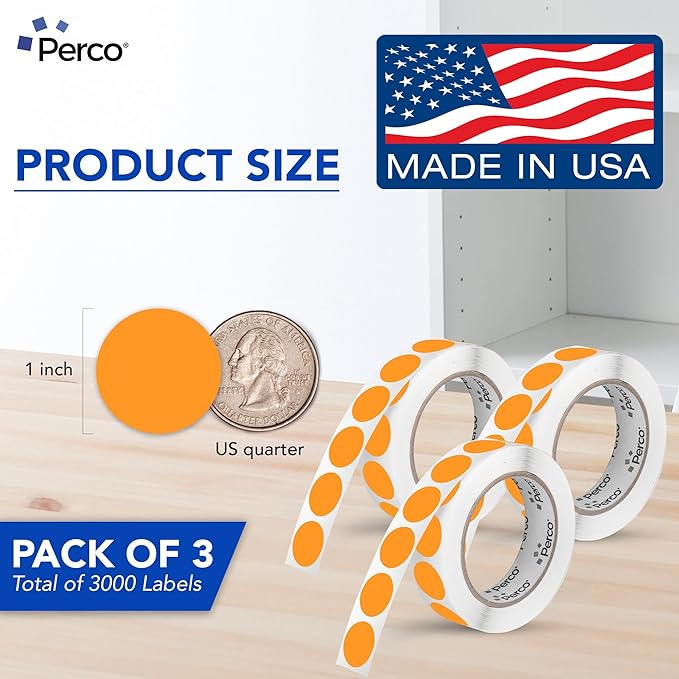 Perco Fluorescent Orange 1-Inch Round Circle Dot Sticker Labels - Image 2