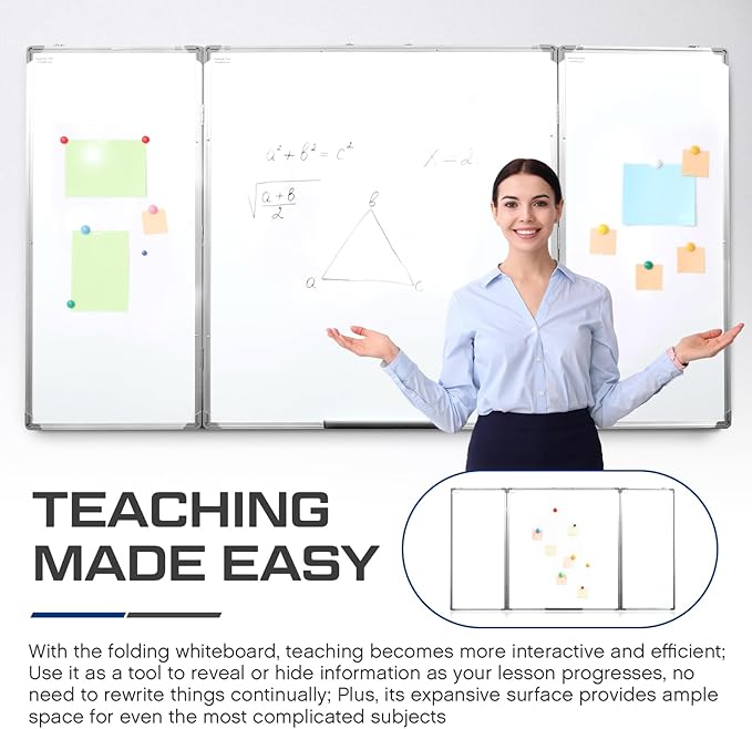 72” x 40” Foldable Whiteboard Dry Erase Board Large Tri Folding Whiteboard - Image 4
