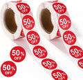 1000pcs 50 Percent Off Stickers, 1 Inch Round Self Adhesive 50 Percent Off Discount Stickers Practical Promotion Price Labels Store Promotion Signs for Supermarkets Shops (Red) | Self Adhesive 50 Percent Off Practical Promotion Price Labels Store
