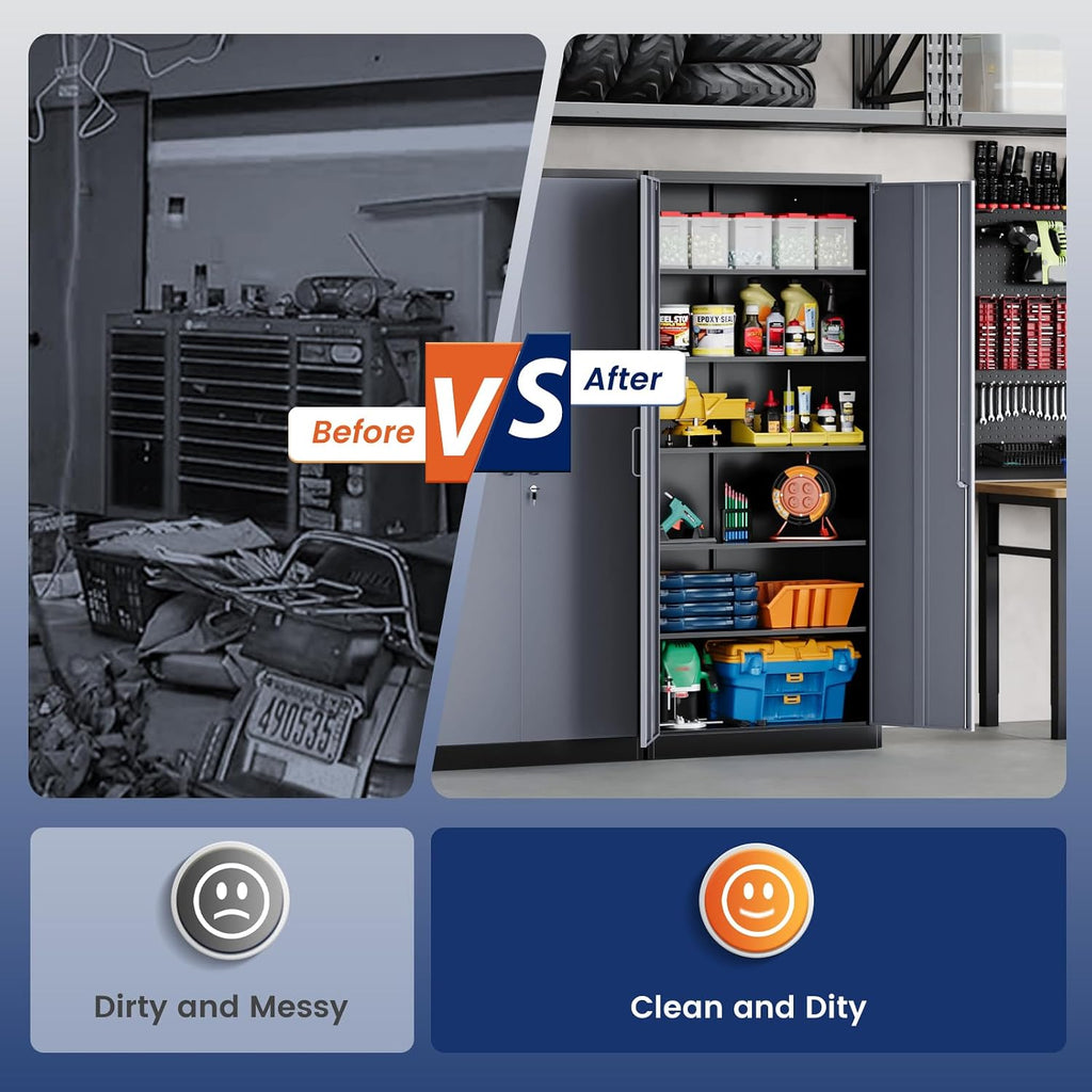 yizosh metal garage storage cabinet with 2 doors, front angle view