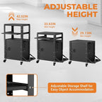Mobile AV Cart with Side Shelves, Rolling Computer Cart Height Adjustable - Image 5