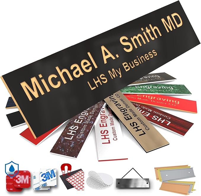 Engraved Door Signs for Office Personalized Black Plastic Door Plaque Gold by LHS+My+Business