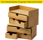 meeden bamboo desk organizer with drawers: storage container showing dimensions