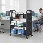 VEVOR Rolling Library Book Cart, 330 lbs Capacity, 38.2 x 20.3 x 48.2-Inch - Image 2