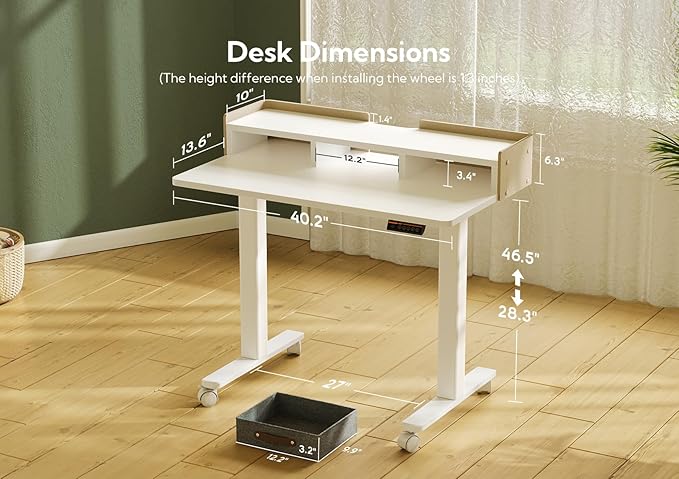 Claiks Standing Desk with Drawers, Adjustable Stand Up Electric Small Standing - Image 3