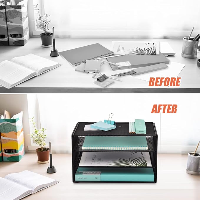 EASEPRES 3 Tier Mesh Desk Organizer Tray, File Paper Letter Folder Holder - Image 3