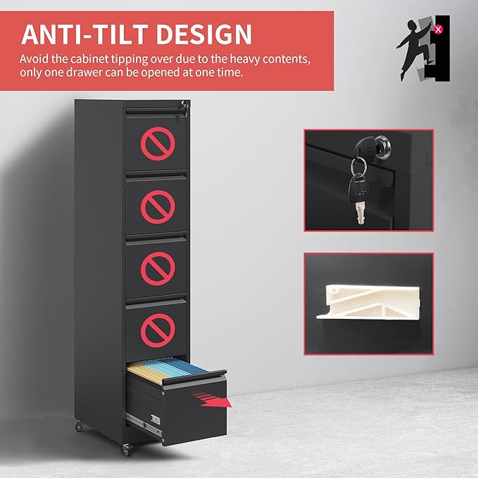 IKIMI 5 Drawer Locking File Cabinet - Image 5