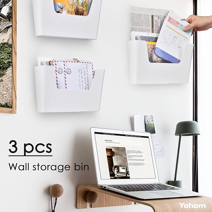 YOHOM No Drilling File Holder Wall Mails Magazines Organizer Adhesive Door Mount - Image 2