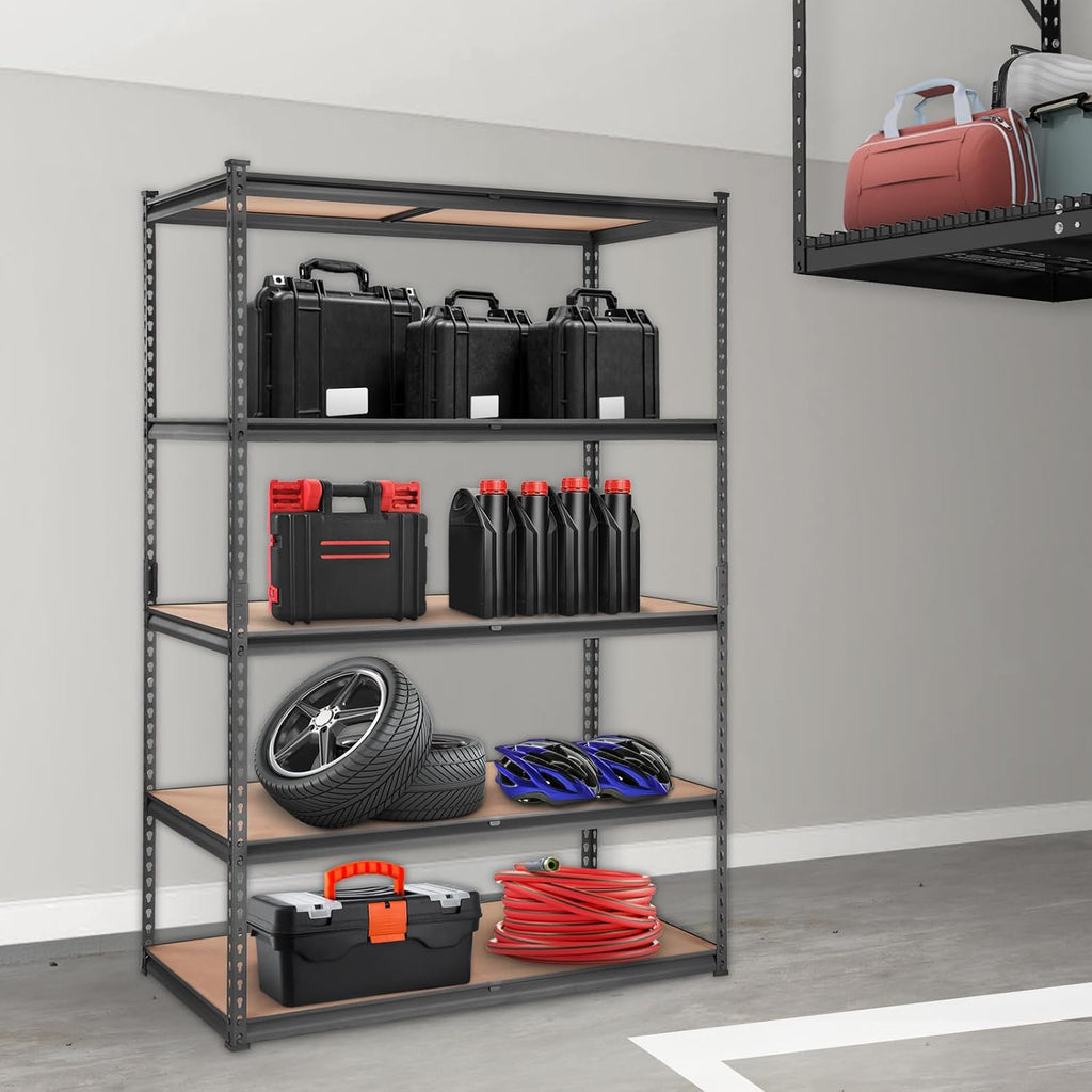 vevor storage shelves 5-tier adjustable 2000 lbs 48"x24"x72" shown in use