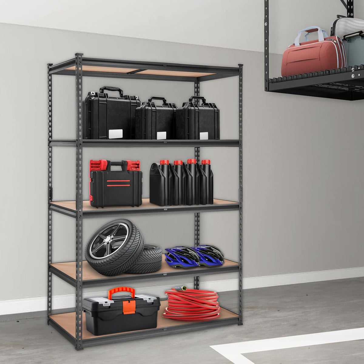 vevor storage shelves 5-tier adjustable 2000 lbs 48"x24"x72" shown in use