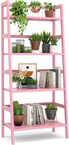 Homykic Bamboo Ladder Bookshelf, 4-Tier Ladder Shelf Open Book Shelf by Homykic