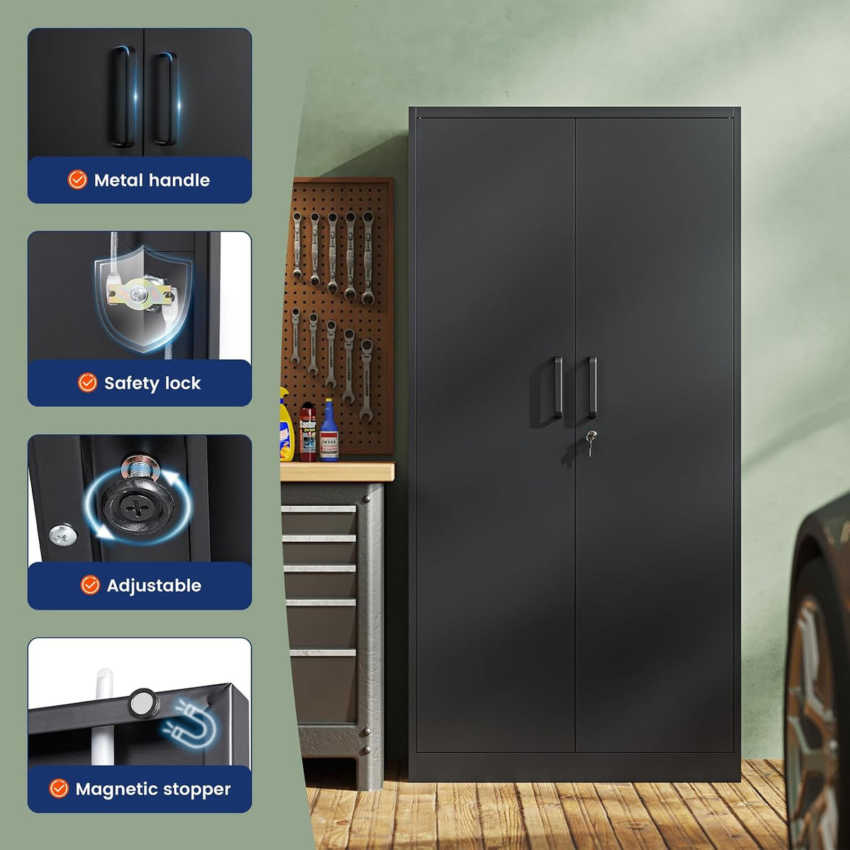 yizosh metal storage cabinet with lock - 72", side view