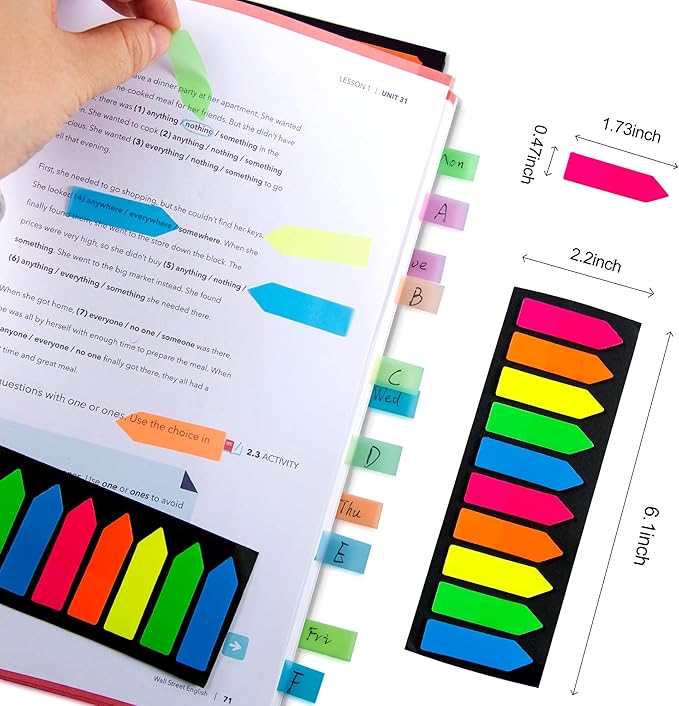 Golcellia Fluorescent Translucent Sticky Note Flags, Arrow Sticky Notes - Image 2
