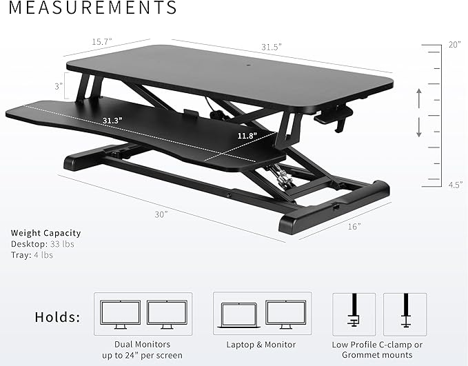 VIVO 32 inch Carbon Fiber Desk Converter, K Series, Height Adjustable Sit to - Image 3