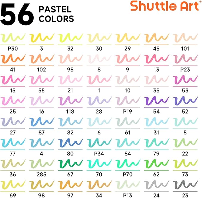 Shuttle Art Pastel Brush Pens, 56 Pastel Colouring Pens, Dual Tip Brush Markers - Image 2