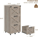 3 drawers tall farmhouse file cabinet with wheels, close-up detail