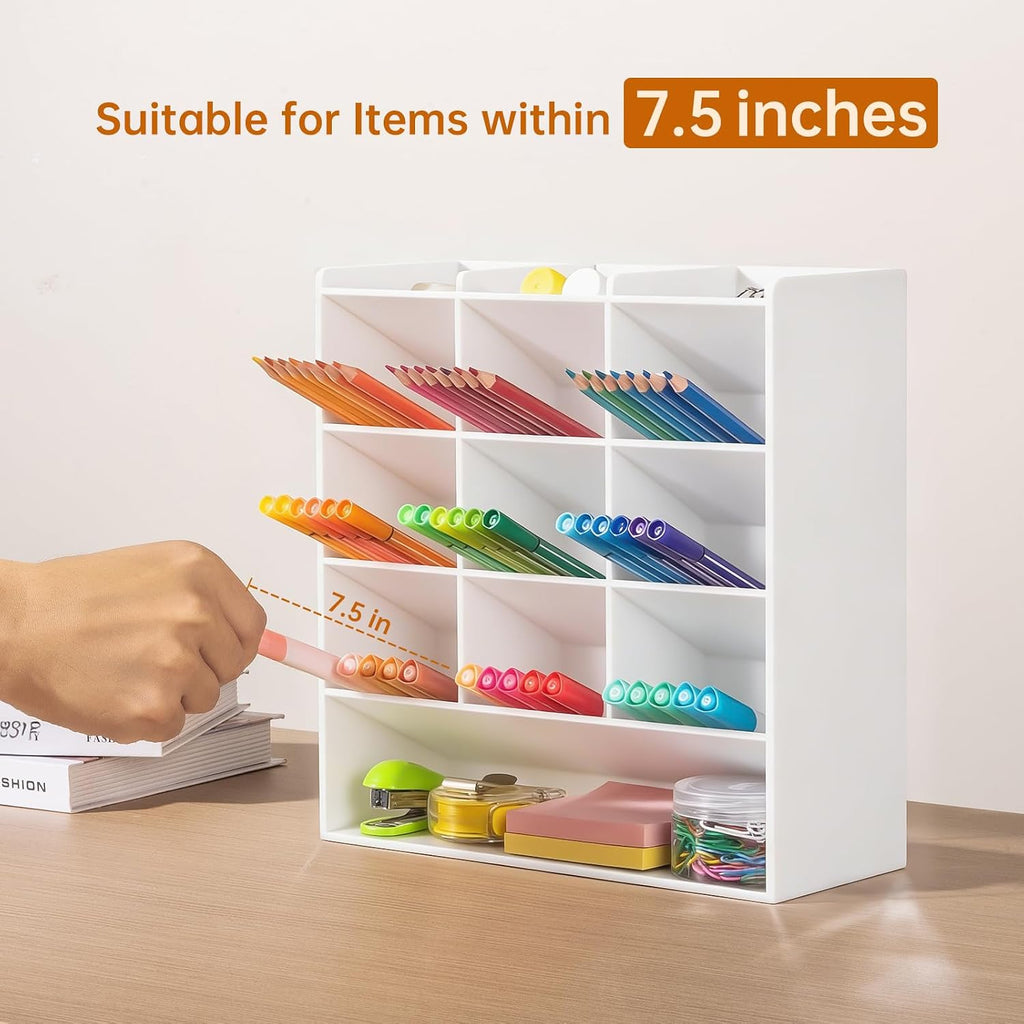 BEYGORM Acrylic Vertical Marker Organizer for 150 Markers, Desk Orgaizer | 13 Compartments Clear Angled Pen & Pencil Holder, Large Stationery & Art Supply Storage for School (10.2 x 9.8 x 4 Inch)