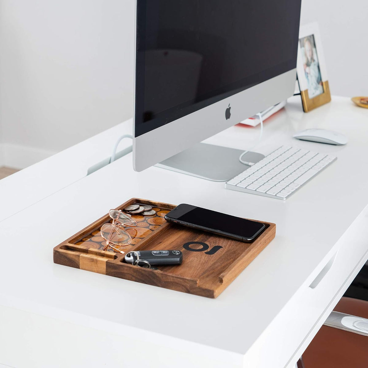 ONGROK Natural Acacia Wood Decorative Tray | Large Rolling Surface, Handmade,...