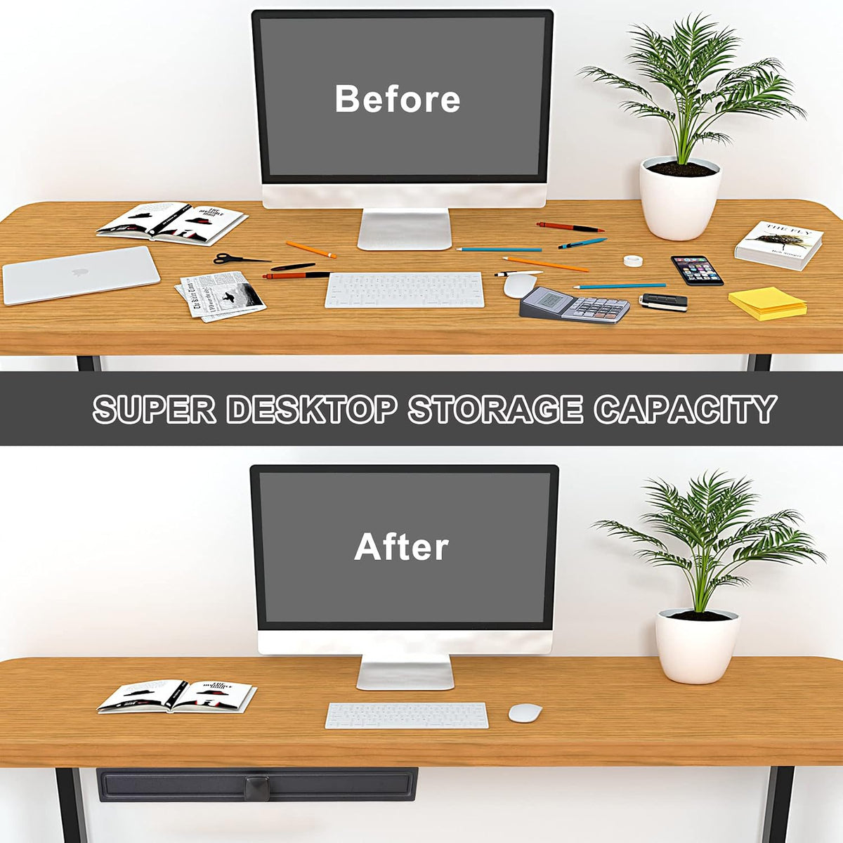 GOME Under Desk Slide out Pencil Drawer with Space Divider Design for Storing...