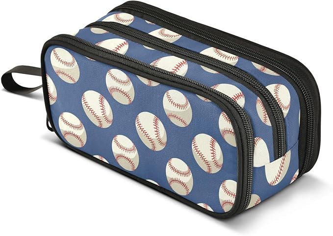 BOENLE Baseballs Ball Blue Pencil Case Box Boys Girls Large Pencil Pouch by BOENLE-WELCOMEYOURCOMING